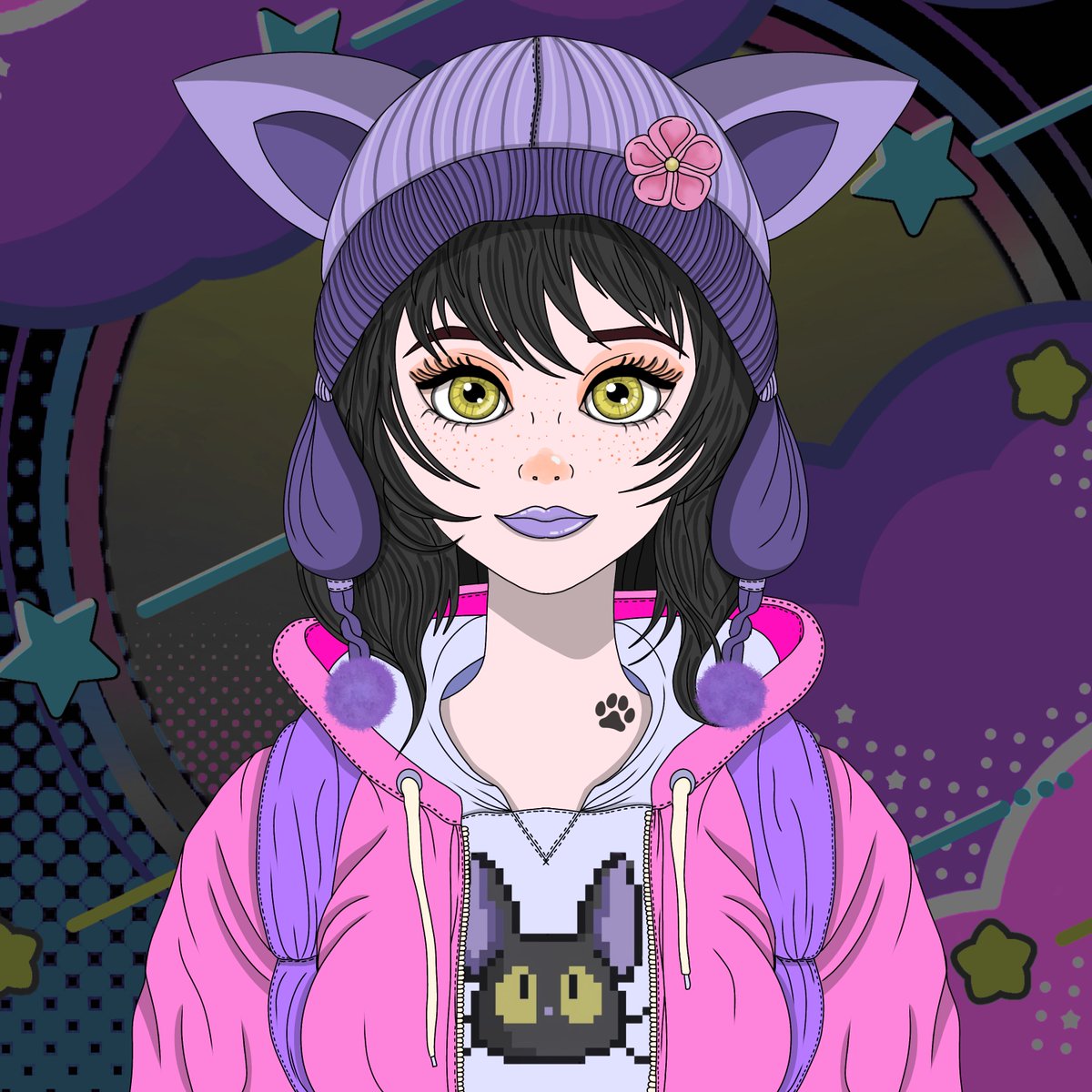 Goood morniing friends! ☀️💜

🔥NEW DROP🔥
Collab Work with <a href="/PixelSylvie/">SylviePixel</a> 

''If Sylvie was a Human''

If Sylvie was a human instead of a cat, this would be it.💜💜

on <a href="/mallow__art/">Now found at @mallowdotart</a> 
Reserve : 1.5 Sol
Link⬇️