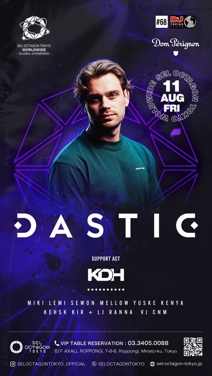 SELOCTAGONTOKYO's tweet photo. SEL OCTAGON TOKYO WORLDWIDE -GLOBAL GATHERING-
2023.8.11（ FRI）
OPEN 22:00 / CLOSE 04:30

LADIES
【22:00-24:00】 FREE+1D 【24:00-LAST】¥1,000 / 2D

GENTLEMEN
【22:00-24:00】¥1,000 / 1D 【24:00-LAST】¥3,500 / 2D

HEADLINER
DASTIC

Support
KDH

DJs
MiKi | LEMI | SEWON | MELLOW | YUSKE | KENYA | KEHSK | KIR