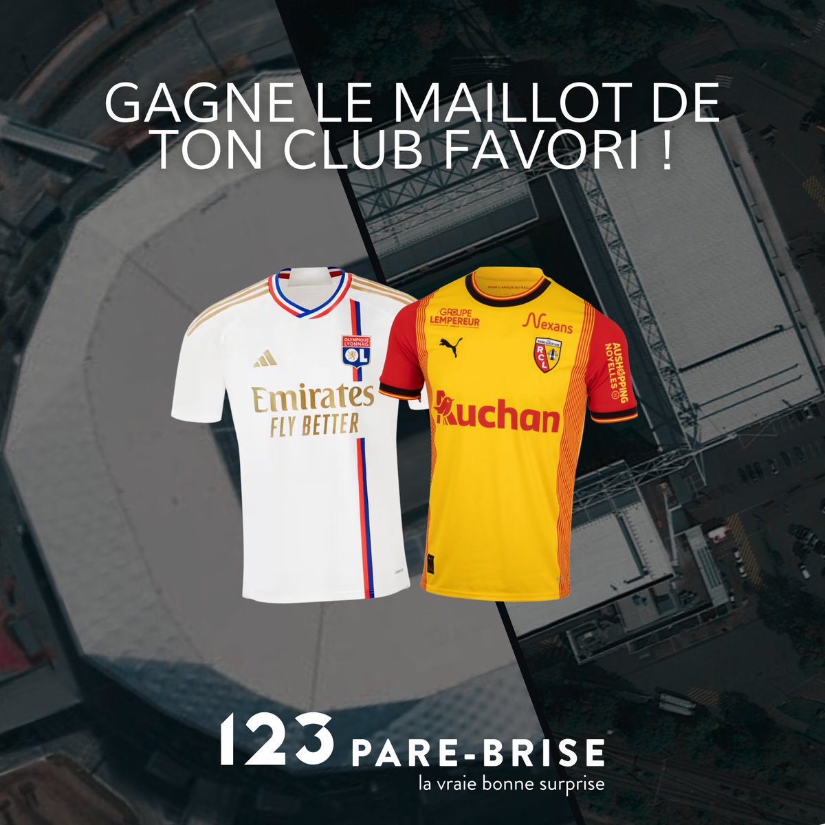 Supporters Lensois, supporters Lyonnais ! La L1 reprend du service ce soir 🔥

Alors, on vous offre le maillot de votre club (au choix), pour participer :
1️⃣ RT + Follow <a href="/123PareBrise/">123 Pare-Brise</a>
2️⃣ Indique en com ton maillot préf

Bonne chance à tous 🍀
#concours #RCL #OL