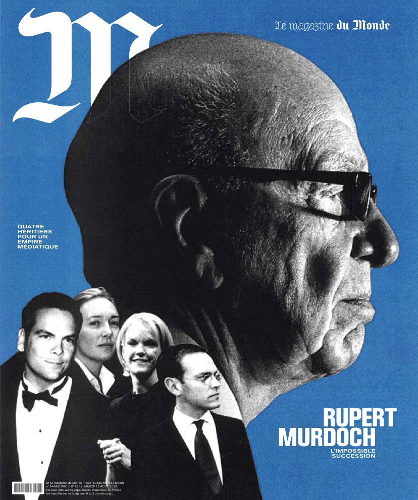 Ça m’a pris des mois de travail, mais la saga sur la succession de la famille Murdoch, inspiration de la série Succession, fait la couverture du M aujourd’hui. En ligne ce week-end.