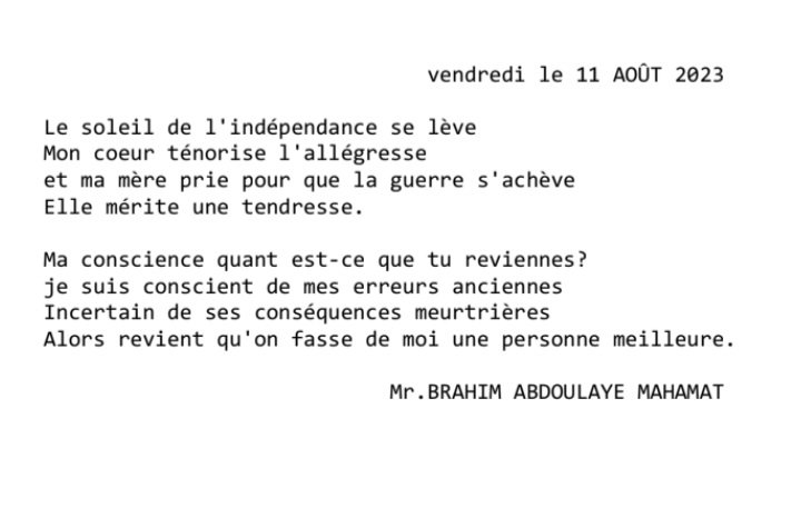 Bonne fête🎉 de l'indépendance mes chères compatriotes 🇷🇴.
#tchad #IndependenceDay #Paix #poem #Africa