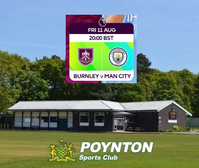 PoyntonFC's tweet photo. With the new Premier League season kicking off this evening we’ll have Burnley v Man City on at the  @Poyntonsports bar. 
8 pm kick ⚽️ #BURMCI https://t.co/xDEdHjN935