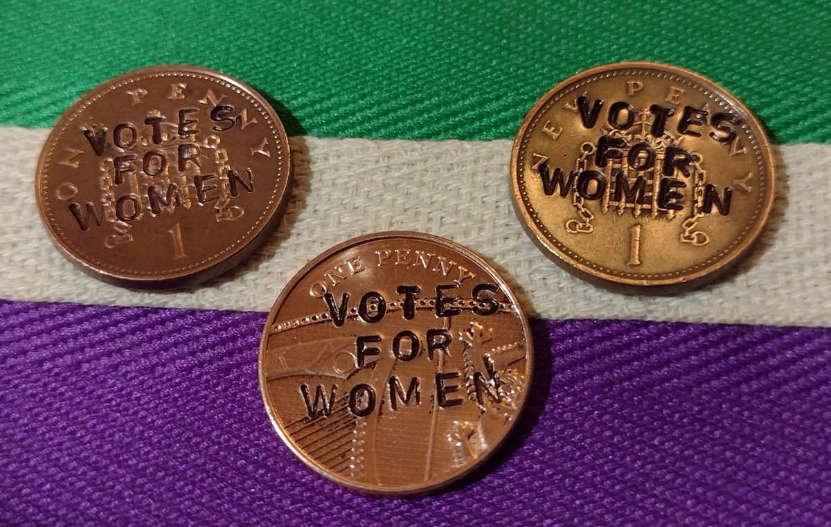 I don't know who the woman was that stamped the coins all those years ago. But I'll admit I got a bit teary stamping these in her honour. 

They are on pennies & the letters are tiny. Here's to her & the Suffragette Penny!
#VotesForWomen