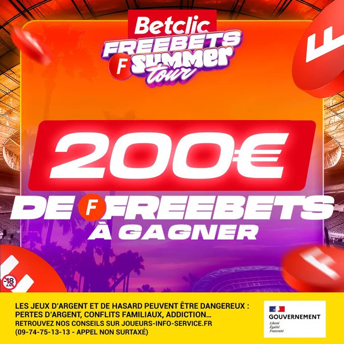 🥵 Des Freebets pour bien finir ce week-end de folie ? #FreebetsSummerTour

Allez ! Encore 10 x 20€ de Freebets à gagner l'équipe ! 🎁

🔁 RT + Follow <a href="/Betclic/">Betclic 🔞</a>
✍️ Commente #FreebetsSummerTour (autant de fois que tu veux)