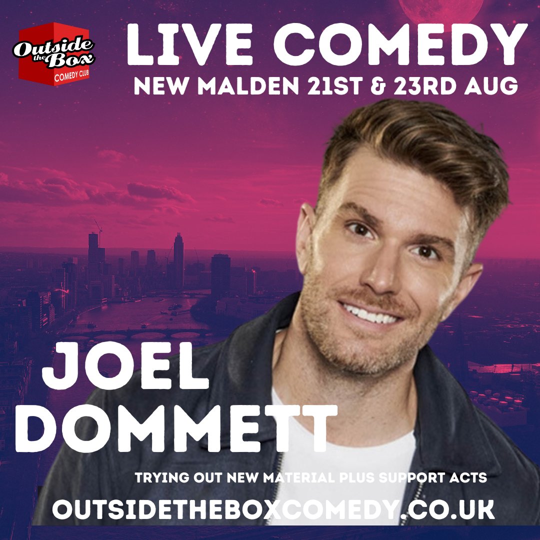 We are back in New Malden on the 21st and 23rd Aug with @joeldommett tying some new material out with support and an MC! Get tickets here outsidetheboxcomedy.co.uk/performer.htm?…