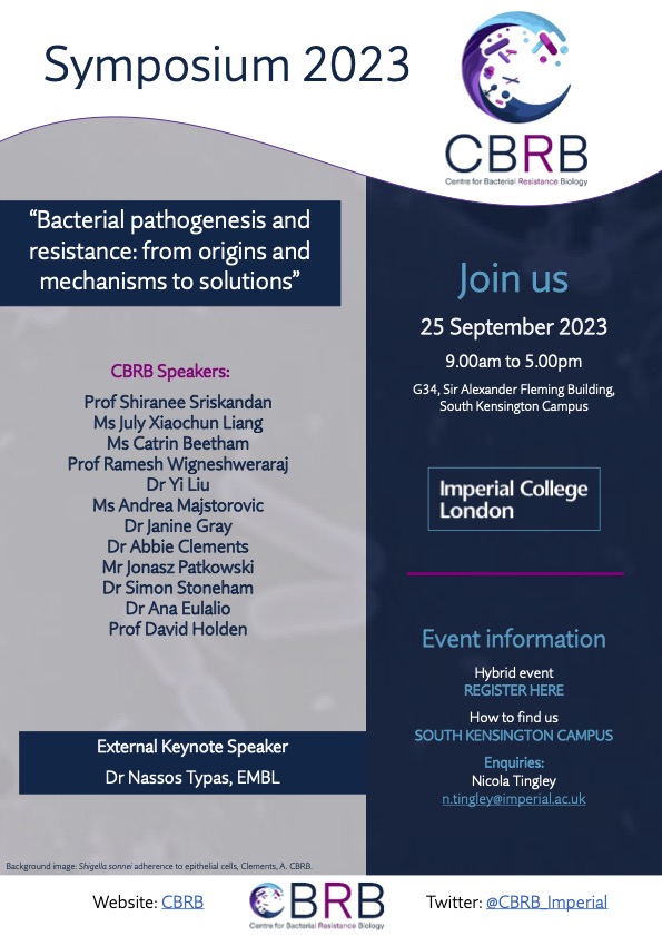 Microbiologist, on Sept 25th, join us for the CBRB annual symposium, where our leading researchers, post-docs, and PhD students will share their latest findings. Our distinguished keynote speaker is Prof. Nassos Typas from EMBL. Don't miss it!
📷