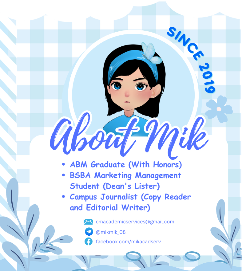 mikzelAcadComms's tweet photo. - Welcome to Mik’s commspace
Wazzup commstwt!
Feel overloaded with school works? Don’t ya’ worry, committed to delivering high-quality output that meet your standards, Mik is here to help you shine.
Experience academic success with less stress. Together let’s unleash excellence. https://t.co/JTI3yIA7XB