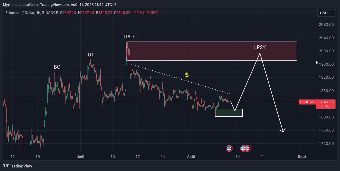 HugoDR37765514's tweet photo. Je m'attends à ces mouvements sur #BTC  et #ETH . Il y a une belle trendline à liquider pour marquer la fin de distribution et initier un retracement daily/weekly. Si le prix atteint la box rouge, il sera pertinent de prendre des profits sur le spot https://t.co/hEGBY5IXdQ