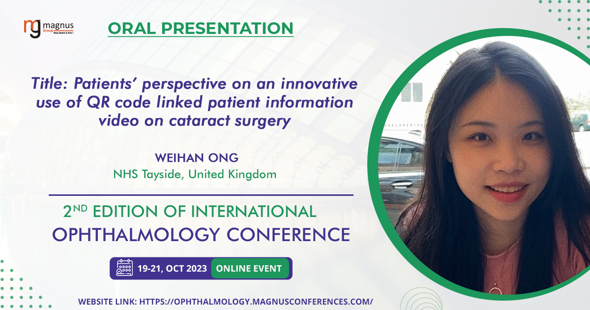 OphthalmicEvent's tweet photo. We're excited to announce that #WeiHan_Ong from @NHSTayside , United Kingdom will be presenting her latest research at our upcoming conference #IOC2023 organized by @magnus_group 

📆 October 19-21, 2023
☎ 1 (702) 988-2320
📲 +1 (779) 429-2143
Visit: https://t.co/EVZp2bintB https://t.co/p0RFWLuQ2d
