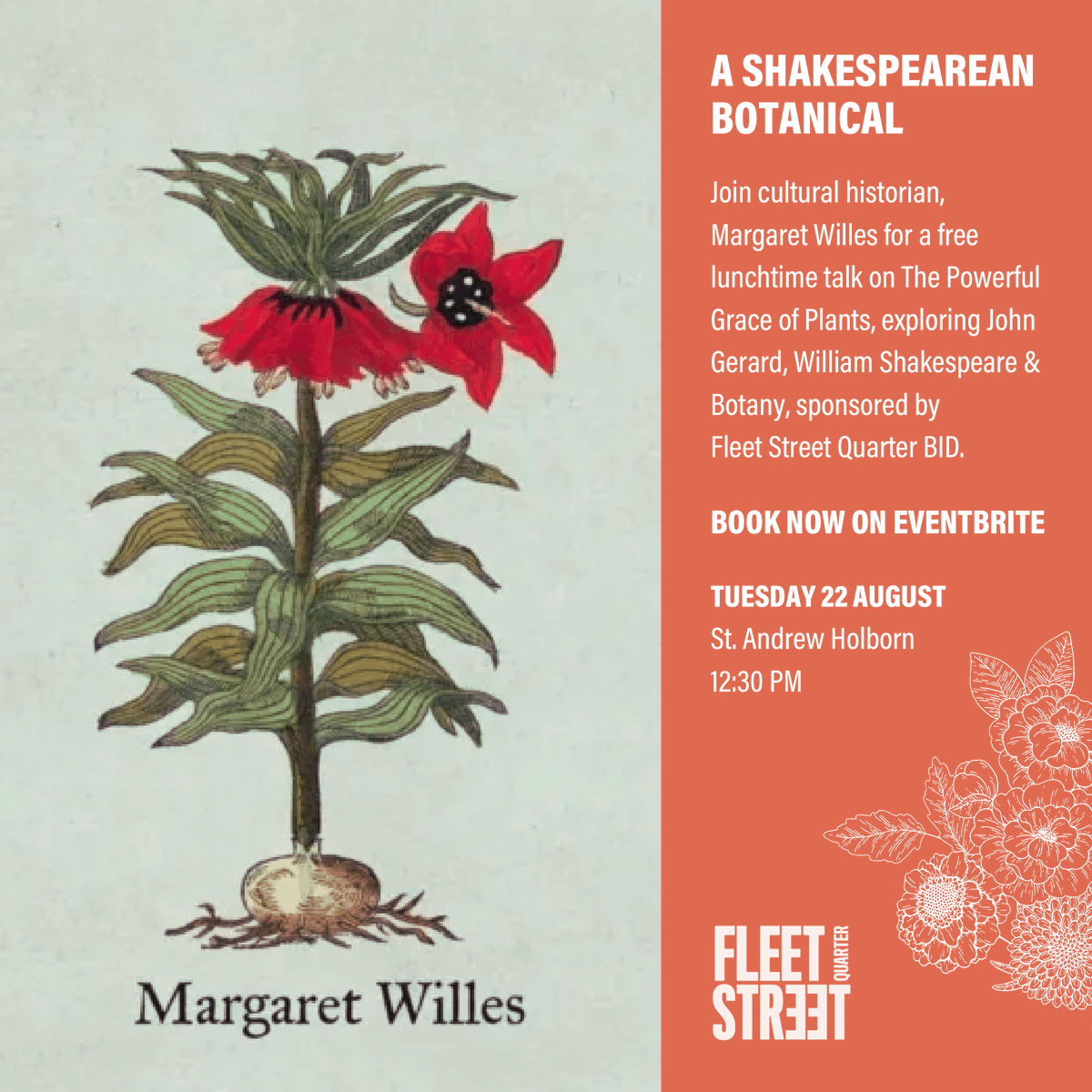 🌿🌺 Join author and historian Margaret Willes for a fascinating talk on Holborn herbalist John Gerard, his links to fellow former FSQ local,  William Shakespeare, and their shared passion for all things botanical. Sponsored by FSQ BID.

🎟️ Book here: eventbrite.co.uk/e/a-shakespear…