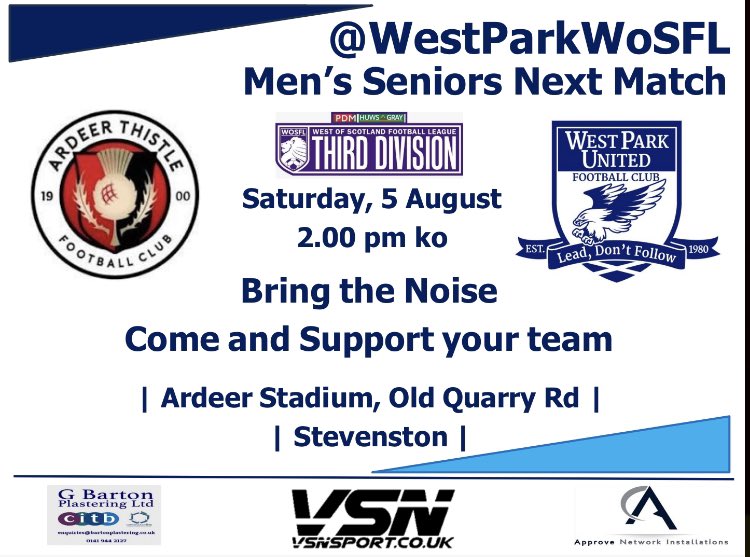 WestParkWoSFL's tweet photo. Matchday 4 sees us travel to Ayrshire as we take on Ardeer Thistle 💙⚽️💙  #monthepark https://t.co/43OpbzUkiE