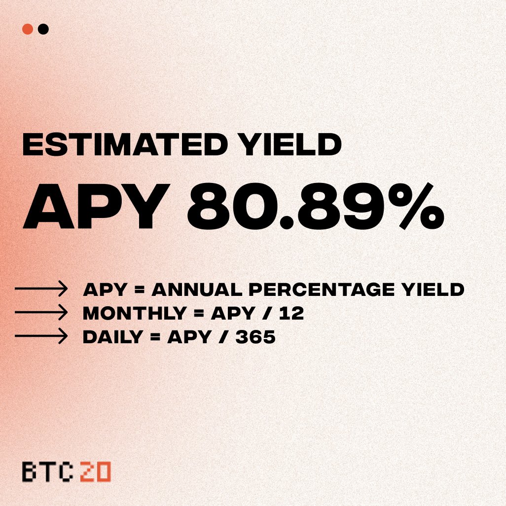BTC20Token's tweet photo. 🚀 Daily APY Update for $BTC20! 🚀

Our current estimated yield stands at a stellar APY of 80.97%! We're dedicated to offering you the best opportunities to maximize your returns.

Get your $BTC20 right here: https://t.co/Ni5jlGJgAk

Together, we're shaping the future of #Decentralized finance. 💥