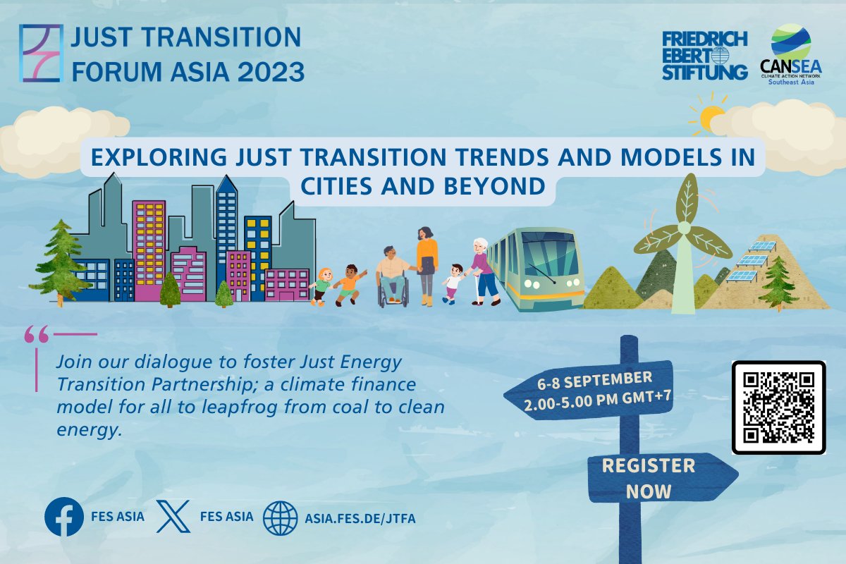 FESinAsia's tweet photo. 📣ANNOUNCEMENT
🗣️REGISTRATION is officially open.
☘️#JustTransitionForumAsia2023 

Join us in the conversation you've been waiting for.   

🗓️6-8 September, 2023 
👩‍💻Venue: Zoom Events  
🔗REGISTER NOW: https://t.co/4LV3avJaN4  
🌐More Stories For You: https://t.co/3pXqsCh4u9 https://t.co/vArLQOwbYX