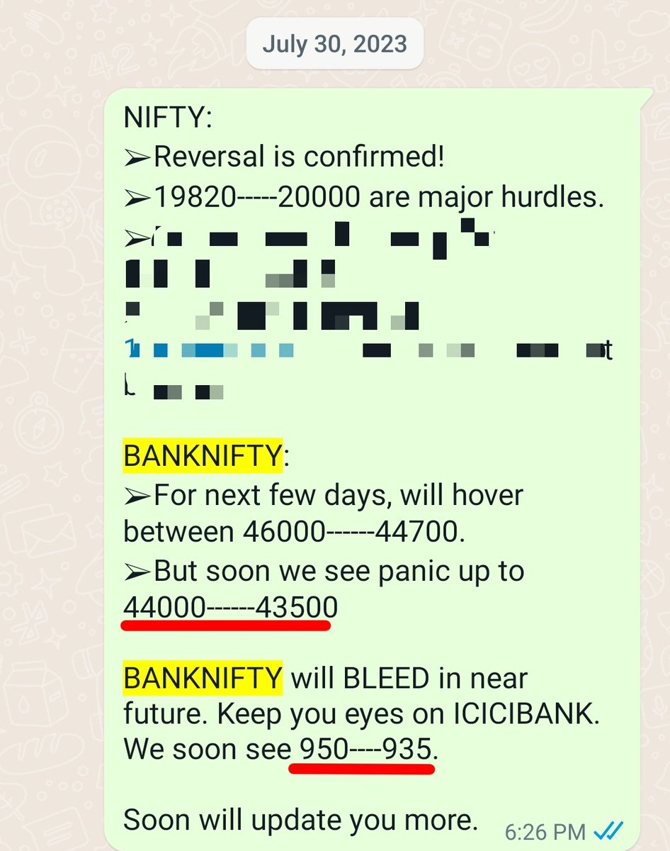 MaheshKh64's tweet photo. Told this to our members on 30th July. #WeekendUpdates
#BANKNIFTY -----> Today made a low of 44121
See what happened to #ICICIBANK #SBIN #KOTAKBANK
Tons of money minted by #option #members too!!! https://t.co/vnjsSikiY7