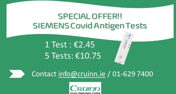We are offering discounted prices at the moment on Siemens Covid antigen test kits - see pricing below and contact info@cruinn.ie for further details.