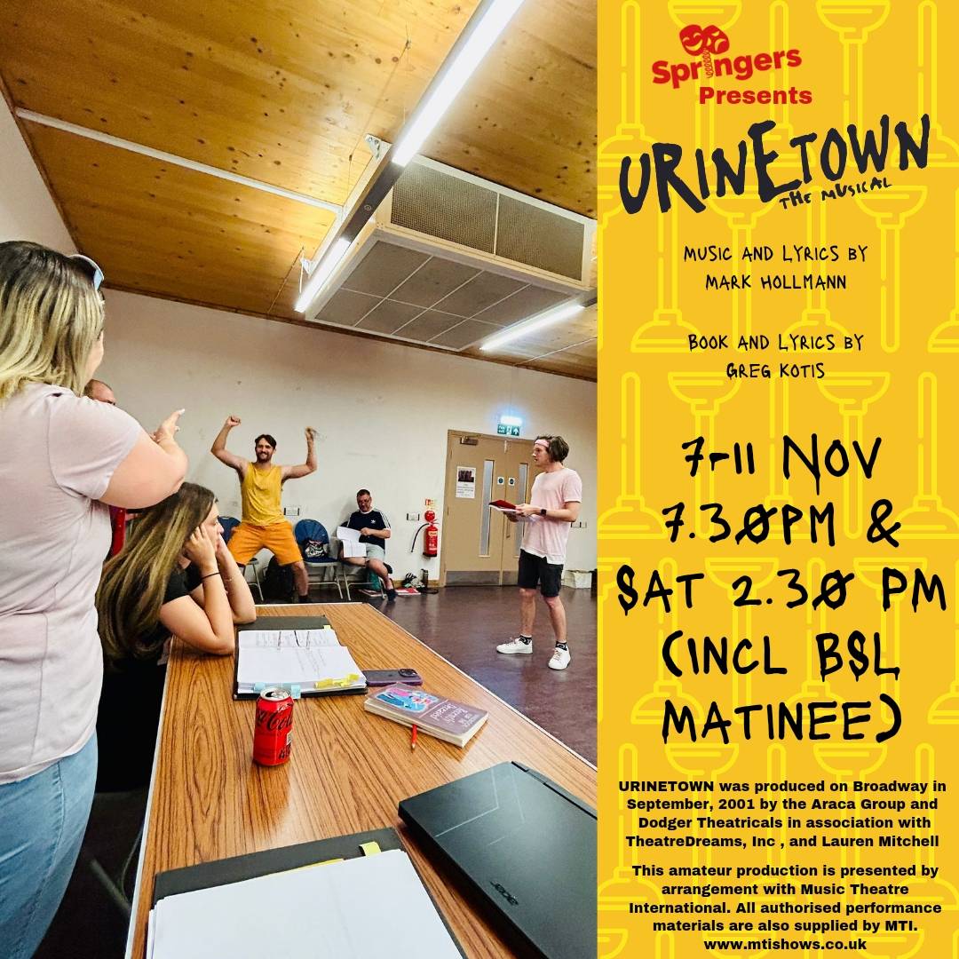 A cast would be nothing without a creative team to guide them. See some of our Urinetown creative team in action🪠

Our production of Urinetown will be at Chelmsford Theatre Studio 7th -11th November🧻

Tickets 🚽: ow.ly/bQlb50PvtHL

#Springers #Urinetown #MusicalTheatre