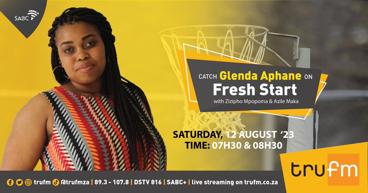 AzileMaka's tweet photo. Join us for a conversation with @GlendaAphane, Netball Analyst, on #TheFreshStart on @trufm as we discuss the #NetballWorldCup2023 and its significance for South Africa. What lessons can we draw from it?
You don't want to miss out.
#LikeNoOneElse https://t.co/3ktqxhqanj