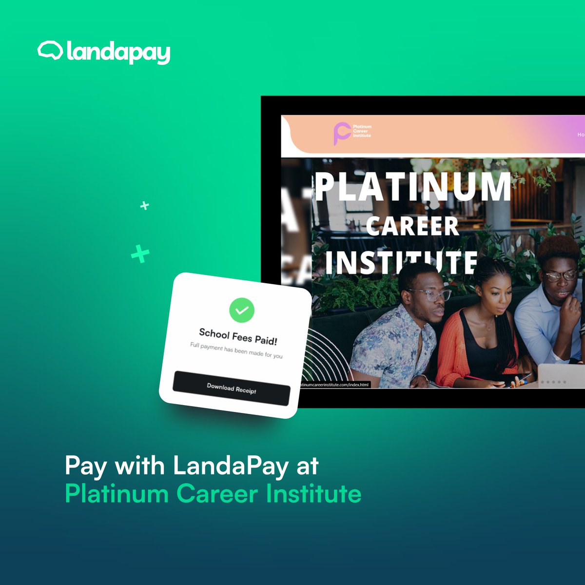 On LandaPay, you can now request loans to study at Platinum Career Institute
Sign up on app.landapay.com to get started.

#EducationFinancing #studentloan #education #FinTech