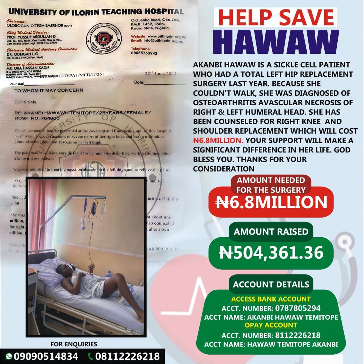 bazeetajedenewb's tweet photo. Gus please. We need your help 
Even if it’s 200 naira. Our friend Nana Hawau needs our help 

Imagine if we all donate at least 200 naira I’m sure it’ll go a long way in saving her life 🙏 https://t.co/TwkAgSRz8I