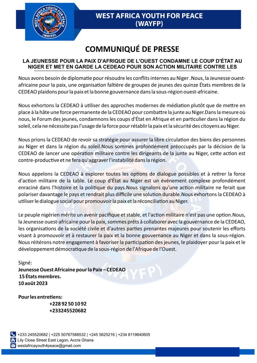 WestAfricaY4P's tweet photo. We are  One People Your Peace Our Peace : Nous sommes un seul peuple Ta paix Notre paix #PeaceFirst #GoodGovernance #Dialogue @ecowas_cedeao @_AfricanUnion @ECOWASParliamnt @UN @europeanunions @GeorgeWeahOff @NAkufoAddo @Julius_S_Malema @WANEP_Regional @CodeoElections @fosda https://t.co/cbMmCdRiqB