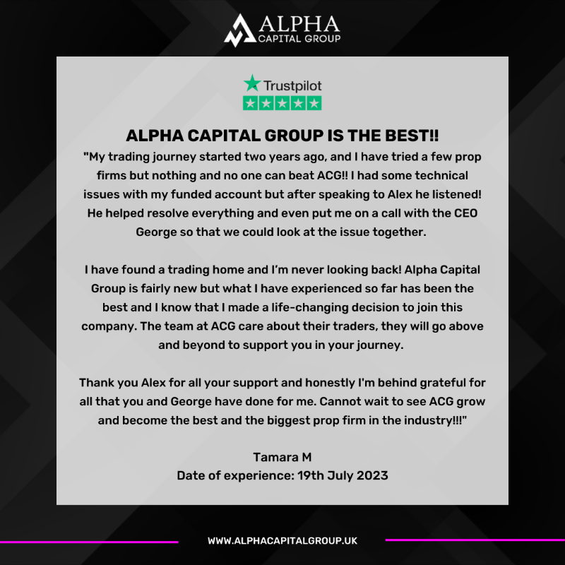 AlphaCapitalUK's tweet photo. Trading Success Unveiled 🚀 Discover what traders have to say about their experience with Alpha on TrustPilot! Join our community and be part of something extraordinary. 💼📈 #PropTradingExcellence #TraderReviews #JoinTheJourney