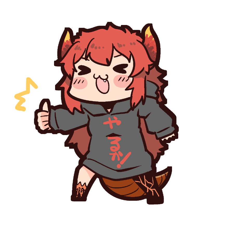 1girl thumbs up horns tail long hair solo hood  illustration images