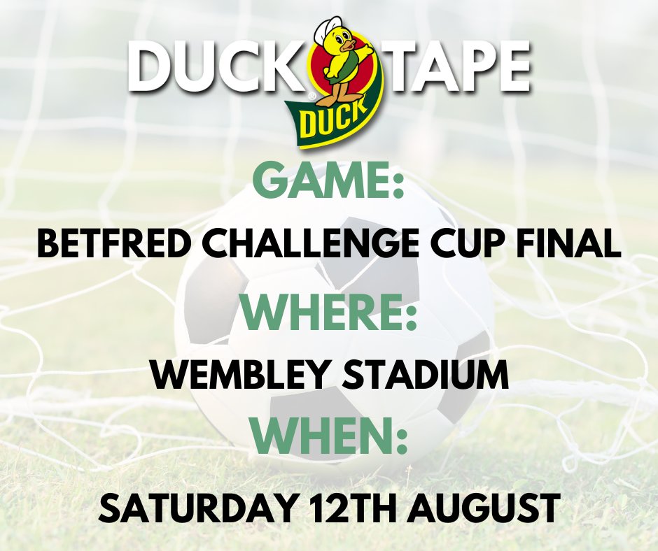 Can you spot our advertising at the Betfred Challenge Cup this Saturday?

Tag us if you do!

You can also watch on BBC 1, 2, iPlayer and BBC Sport!

#DuckTapeUK #DuckTape #ChallengeCup #Football