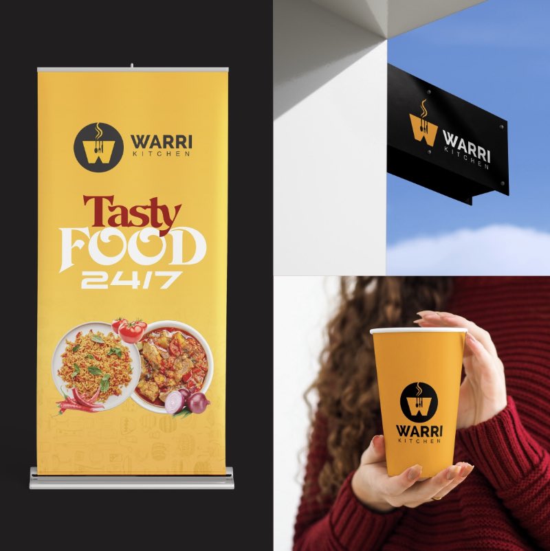 Oyebode247's tweet photo. Logo design &amp; branding project for Warri kitchen | 2023 | London 
.
.
.
Kindly share your thoughts about the logo design. Need a logo design? DM let’s talk.

#LogoDesign #branding #GraphicDesign #food #uk https://t.co/79CjvC3mjb