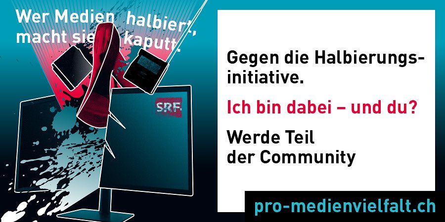 Ein starker Service public ist zentral in der Schweiz. Die #SRG wirkt integrierend mit ihrem Angebot in allen vier Sprachregionen. Es darf nicht ausgedünnt werden. Mitmachen! pro-medienvielfalt.ch
#Halbierungsinitiative #NoBillag2 #StärkenSTATThalbieren