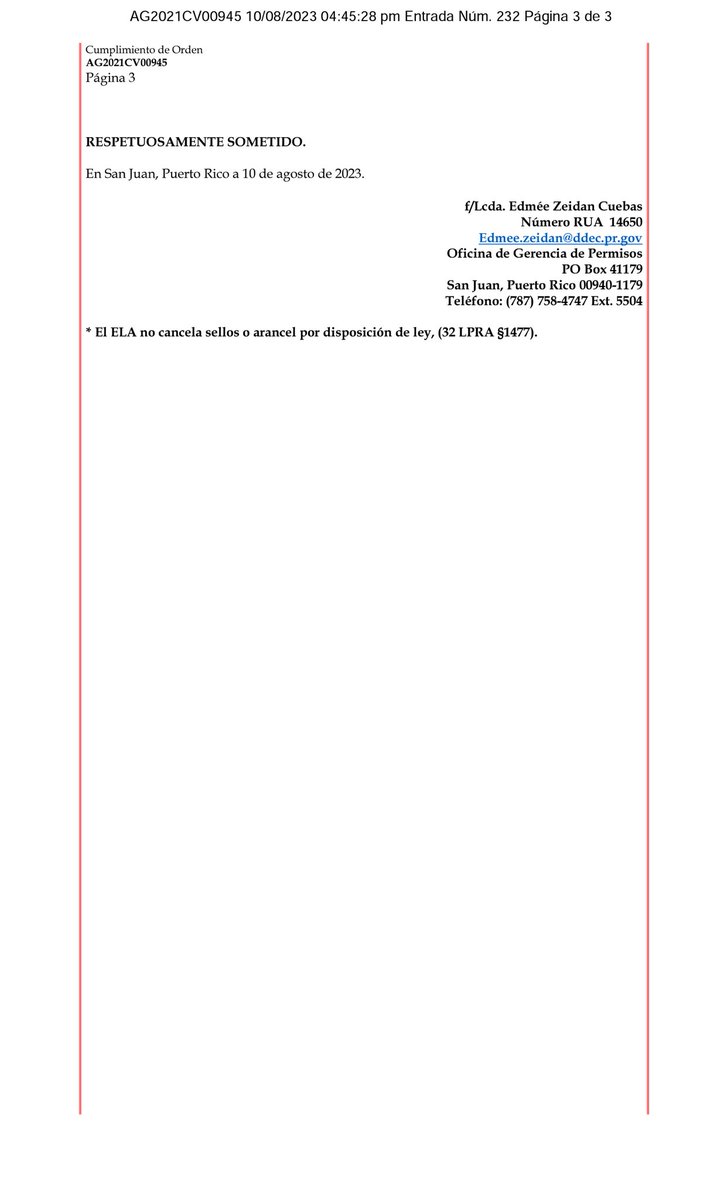 ElUrbanistaPR's tweet photo. NSISTIMOS El Juez Abid Quiñónez Portalatín está siendo engañado por la junta de titulares del condominio #SolYPlaya y sus consultores. Acompañamos el documento “Cumplimiento con Orden” de la #OGPe que no atiende lo dispuesto en la sentencia emitida el 14 de febrero de 2022:
“En atención a los fundamentos antes consignados, se declara HA LUGAR la
demanda enmendada presentada por la Junta de Planificación del Gobierno de Puerto
Rico, el 25 de agosto de 2021. En consecuencia, se declara nulo el permiso de
construcción consolidado número 2020-344034-PCOC-010814 Se ordena la
paralización de las obras de construcción comenzadas en la propiedad objeto de esta
demanda. Asimismo, se ordena a la parte demandada a demoler cualquier obra de
construcción realizada bajo el referido permiso y deberá remover los escombros de la
propiedad y devolverla a su estado natural, en un término de 120 días.”
Tampoco cumple con el requisito de cesión contenido en el Capitulo 6.4 del Reglamento Conjunto de Emergencia que aplica a este trámite y que no ha sido gestionado.
@poderjudicialpr