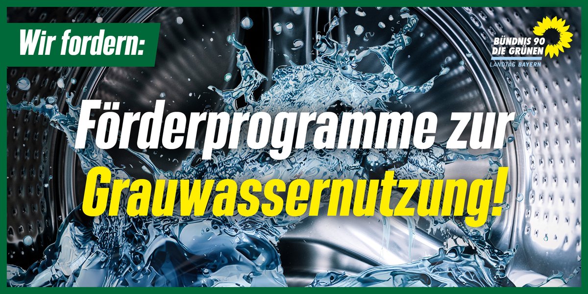 GrueneLandtagBY's tweet image. Für Dusche, Spül- und Waschmaschine und manches mehr verbraucht jeder von uns im Schnitt rund 130 Liter #Trinkwasser - täglich! Mehr als die Hälfte von diesem Wasser könnte noch einmal genutzt werden, als sogenanntes #Grauwasser, z.B. für die WC-Spülung. @LudwigHartmann
Deswegen: