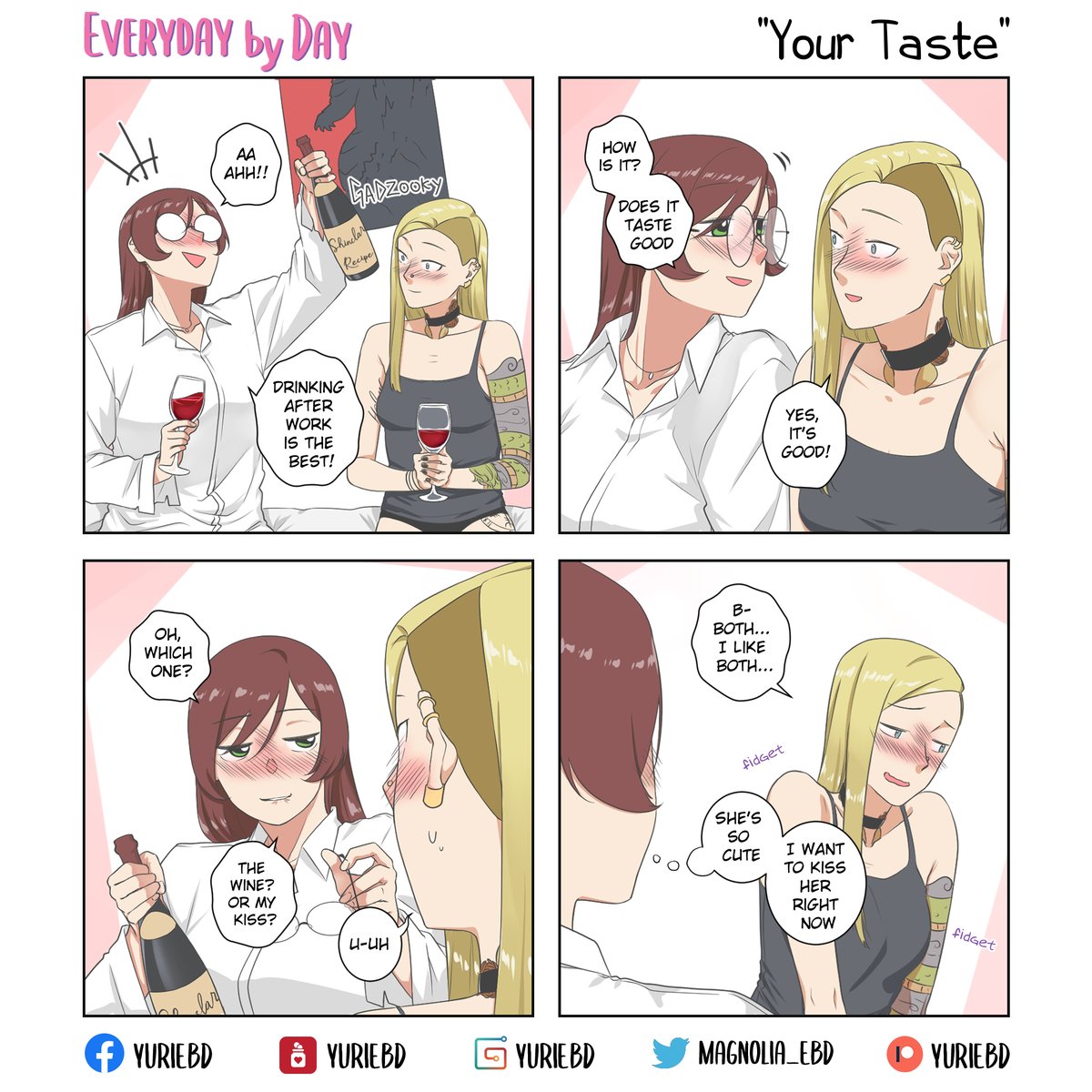 magnolia_ebd's tweet photo. Everyday by Day 4koma - Chap 063 "Your Taste"
So... Gisel... which one do you like? The wine, or your Wendy? π
#EBD_gwen #EBD_gisel #EBD_wendy #magnolia #YuriEBD https://t.co/eSAgxd0SGK
