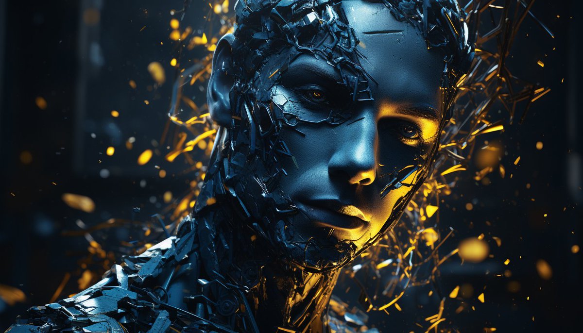 Krkavec_AI's tweet photo. Midjourney 5.2 - Prompt 35. den - Geometric Shapes         

💬[character] figure covered in [shapes color], [general color] abstract artwork, in the style of cryengine, [color 1 &amp; 2], technological design, sharp focus, geometric shapes&amp; patterns, hyper - realistic portraits https://t.co/t3Ye2vR3bJ