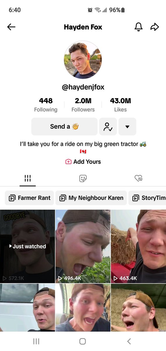 secretsmile44's tweet photo. Hayden, canadian farmer. Has been harassed, bullied and gone after in recent videos. Now him and his family have been threatened.  Instagram and tiktok have been removed or disabled.  Go watch his content. https://t.co/M86pNAApqo