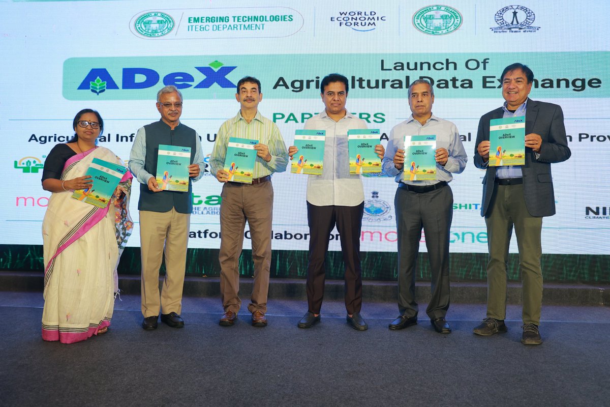 EmergingTechTS's tweet photo. 🚀🌾Exciting launch of #ADeX &amp; #ADMF by Hon'ble Minister @KTRBRS! 
📈🌱With ADMF as the foundation for ADeX platform, together these initiatives set the stage for Telangana to lead in AgriTech innovation by digitalizing agriculture-related data.
👥@jayesh_ranjan | @ramadevi_lanka https://t.co/somaqcgAwj