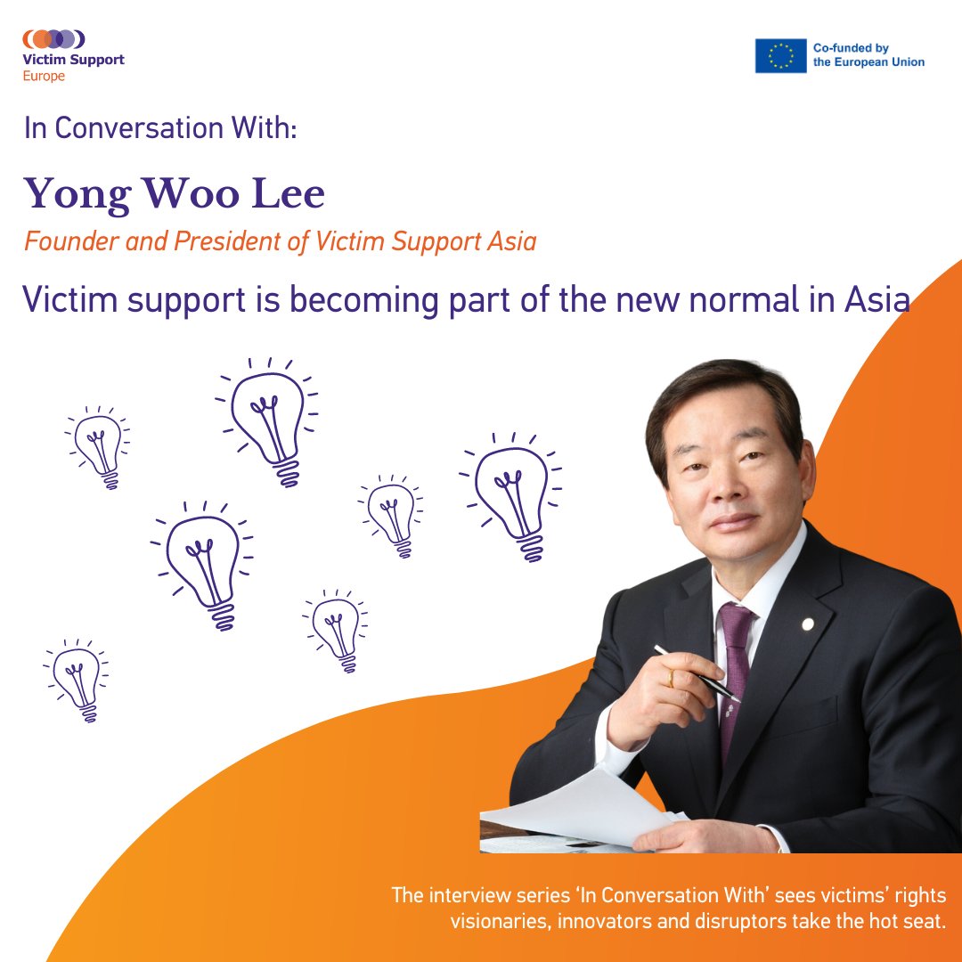 VictimSupportEU's tweet photo. 🌏Meet Yong Woo Lee, Founder &amp; President of Victim Support Asia, in our #InCoversationWith series. 

The interview unveils an inspiring journey of support and change for victims of crime in Asia.

Read more: https://t.co/TYqpaRuv1f

#ShapingVictimSupportTogether #VictimSupport https://t.co/GgTheRlSql