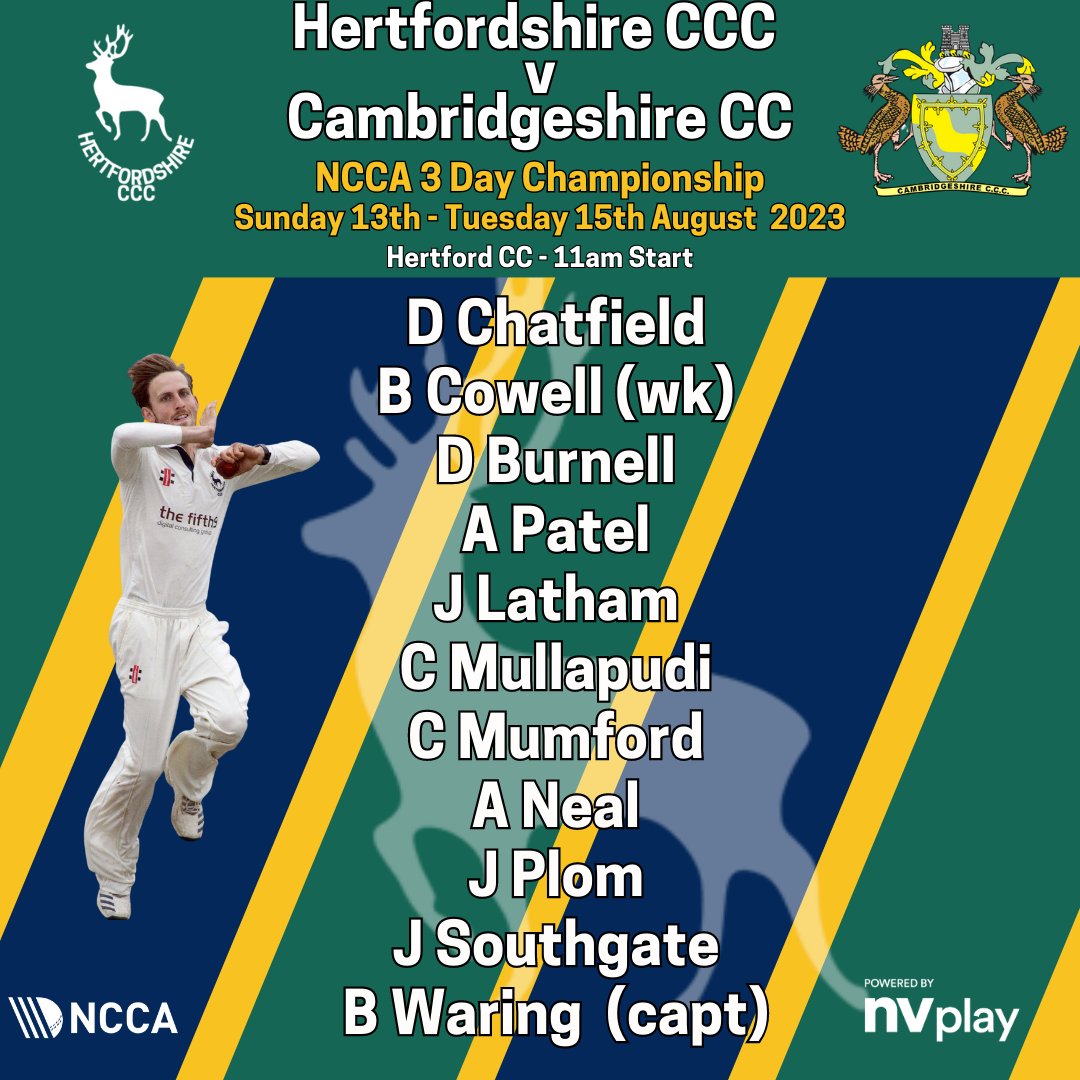 hertscricket's tweet photo. Squad Announcement: 
@HertsCCC team for our @NCCA_uk 3 Day Championship match v's @cambs 

🗓️Sunday 13th - Tuesday 15th August
⌚️11am Start
🧭 Balls Park @HertfordCC 
 
Come on down and support the #moose
🏏🦌 https://t.co/sG61C76cNd