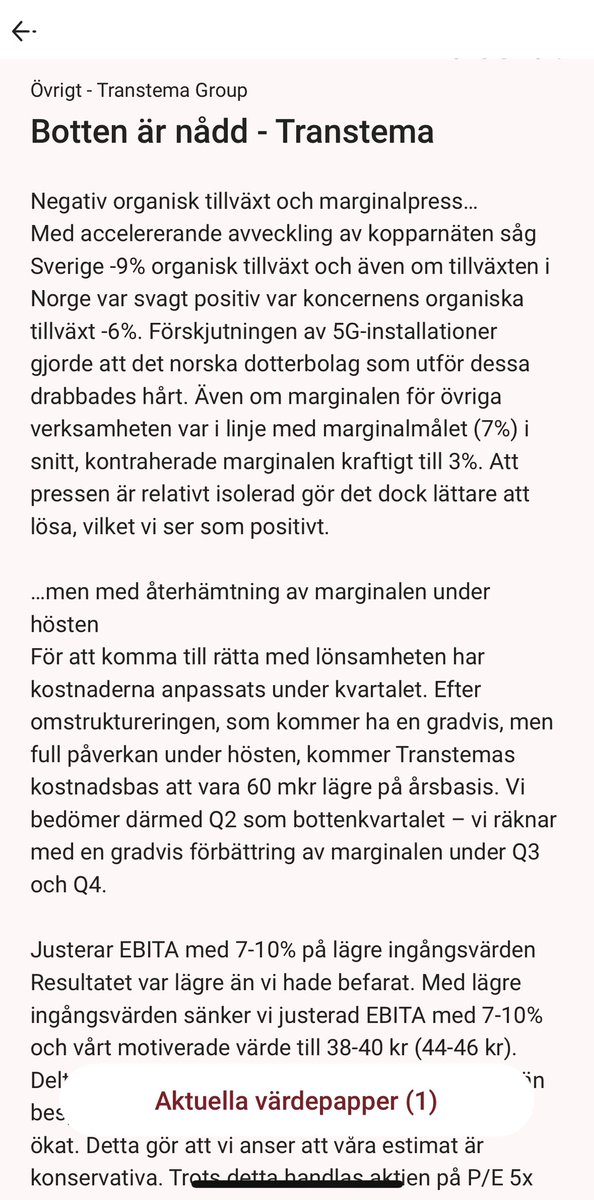 E_Invests's tweet photo. Det är galet att #Transtema handlas till 17kr idag! Det är ett bolag som tjänar pengar i en framtidssäker bransch, växer och har väldig låg belåning. Framtiden är mycket spännande då botten verkar ha nådd nu (läs artikeln)! 😄
Jag äger 14 600 aktier till 24kr/aktie 😊 https://t.co/ZjfE6rA6OS