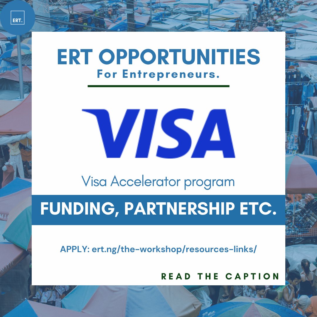 TheERTNGA's tweet photo. The Visa Accelerator Program is a 3-month long program for people building innovative fintech solutions in Africa. 

Benefits include funding, partnership, mentorship and so much more.

#naijastartups #innovation #naijastartup #SMEfunding #naijastartupbusiness #naijastartuprush https://t.co/UGdmCUhyom