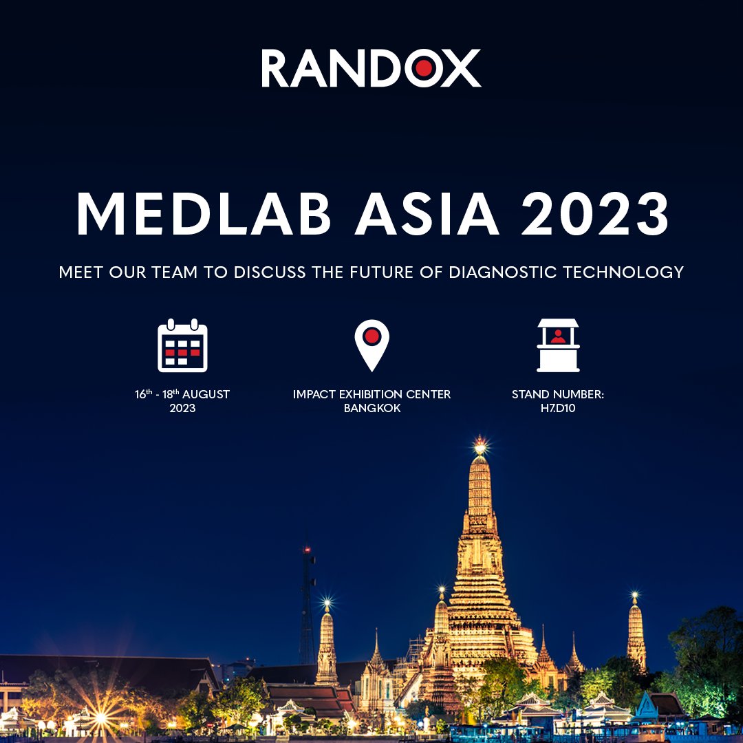 Join us at Medlab Asia 2023 taking place at the IMPACT Exhibition Centre in Bangkok from August 16 to August 18! Don't hesitate to visit us at Stand: H7.D10 📍. Our dedicated Randox team will be there to address any inquiries you might have. #medlabasia #healthcare #diagnostics