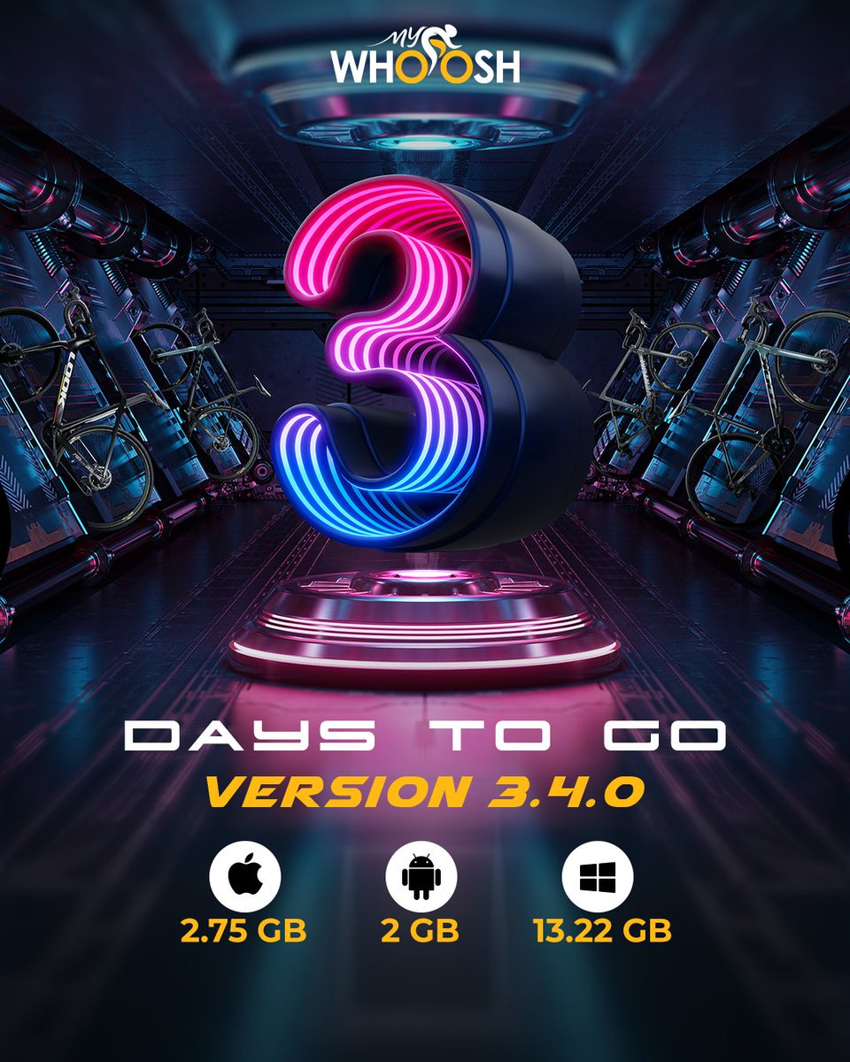 my_whoosh's tweet photo. 🚴 Stay tuned, because in just 3 days, something amazing is coming your way! 🎮🌟
Please note that the mentioned download sizes are approximate.
#MyWhoosh #VirtualCycling #IndoorFitness #IndoorCycling #VirtualRacing #MyWhooshUpdate #CountdownBegins #MassiveUpdate https://t.co/oXzPCwmbbt