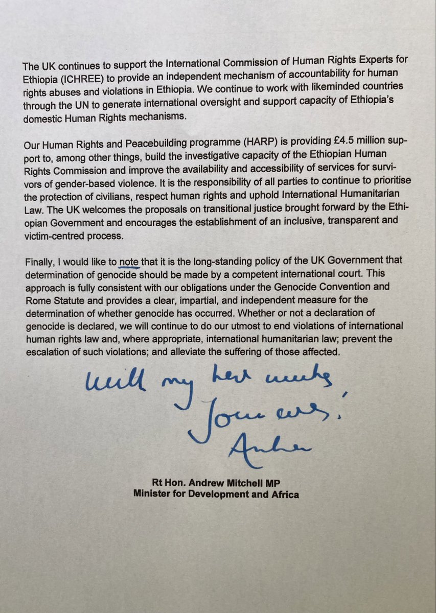 DavidAltonHL's tweet photo. In a letter 
Africa Minister @AndrewmitchMP says Eritrean forces in Tigray present an obstacle to peace.He responds to failure to bring to justice perpetrators of atrocity crimes or to assess whether crimes constitute genocide @Coalition4GR @martinplaut https://t.co/XWXe6UGj2y https://t.co/xonTglzcIM