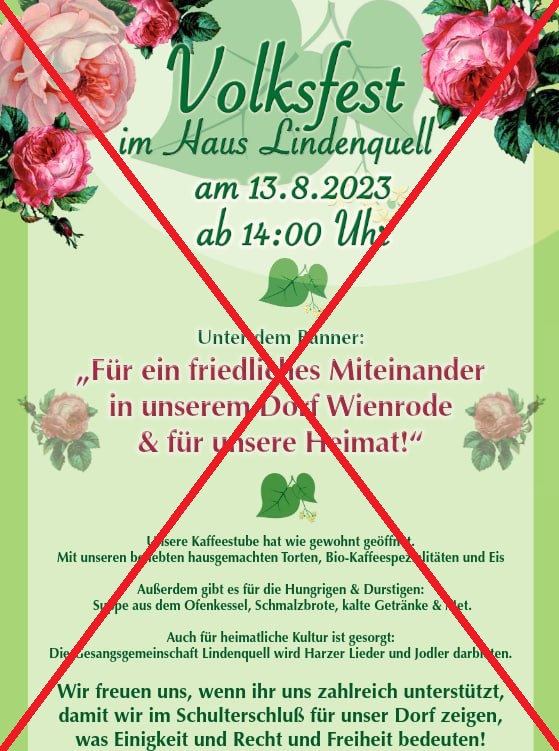 AntifaHarz's tweet photo. ++Update zu #Wienrode++
#wr1308 Die völkischen Siedler*innen haben für Sonntag ebenfalls eine Versammlung angemeldet. Die als "Volksfest" getarnte Kundgebung soll ab 14 Uhr auf ihrem eigenen Grundstück stattfinden. Unsere Demo beginnt 15 Uhr vor dem Grundstück (Haus Lindenquell). https://t.co/YpVmOXljMB