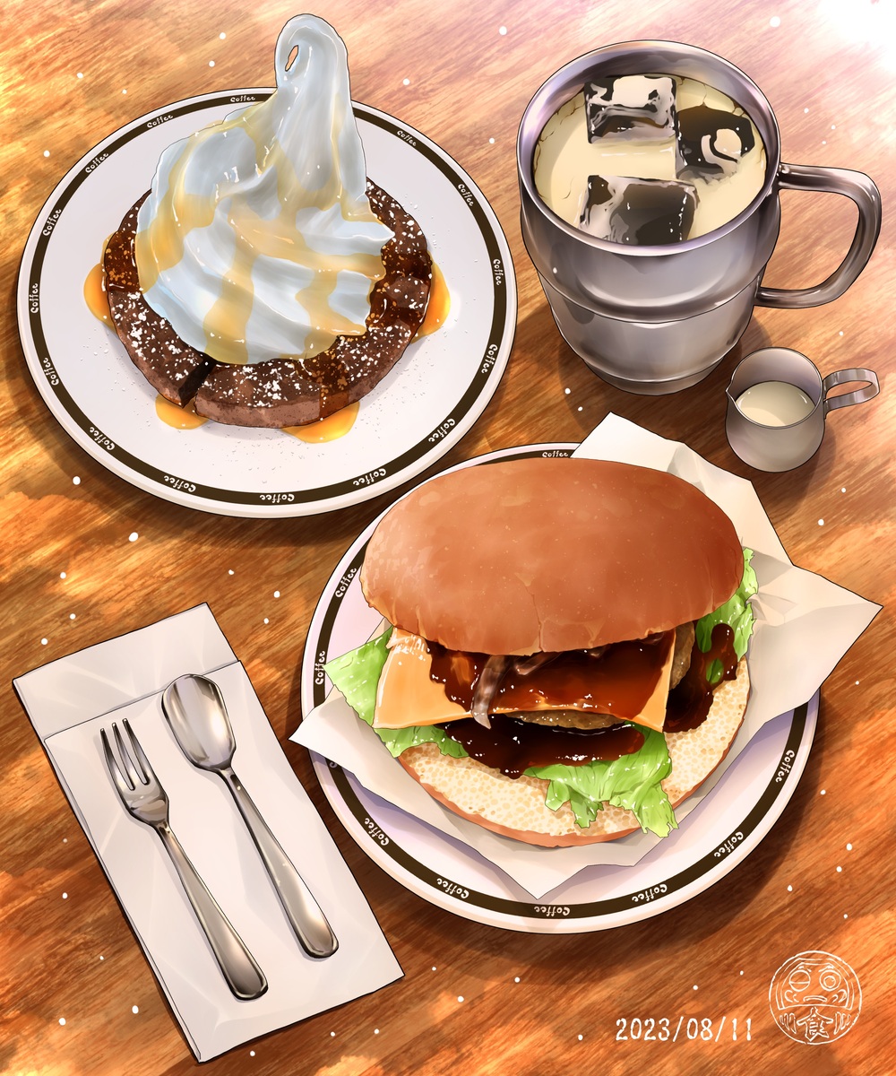「ドミグラスバーガー と アイスコーヒー 471」|邑楽野 粉達摩のイラスト