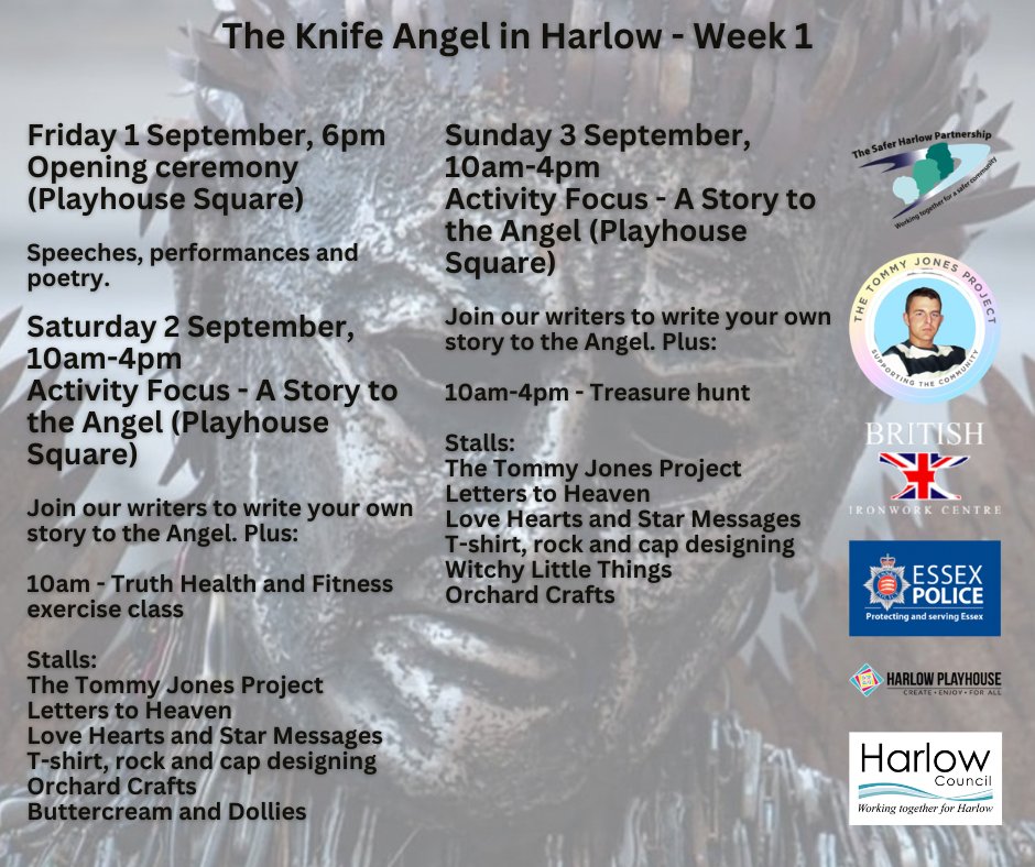 The Knife Angel comes to Harlow in September...

With just over two weeks to go until this powerful symbol which stands against violence graces our town, we are pleased to be able to begin sharing details of the events surrounding its arrival* ⬇️