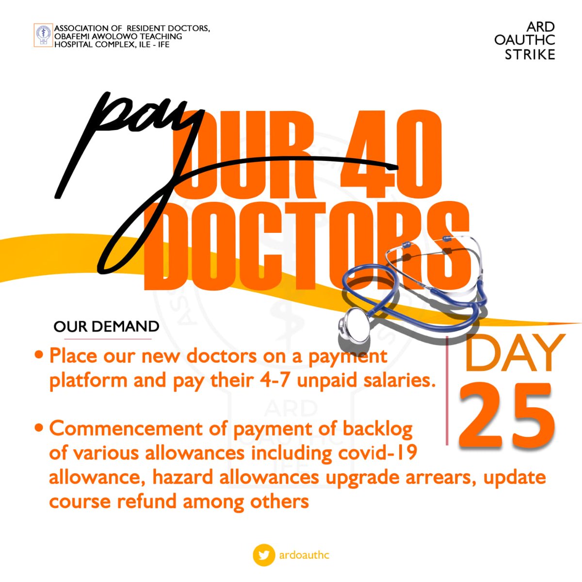 ONE DOCTOR TO 10,000 PATIENTS. Despite this ratio, 40 dedicated doctors have worked unpaid for 4-7 months,. 🥲 @Fmohnigeria it's imperative to resolve this crisis and fast-track the inclusion of our doctors on the IPPIS platform. Pay #ARDOAUTHC40s now! #NARDStrike.

BREAKING NEWS