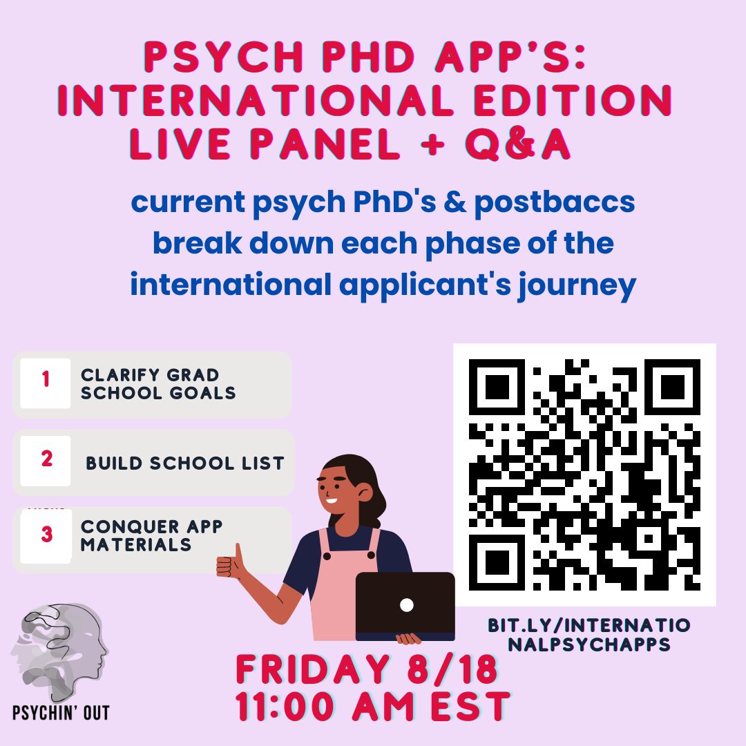 🌏Psych PhD App's: International Edition🌏
Panel and Q&amp;A by Psychin' Out &amp; <a href="/ProjectUspas/">Project USPAS</a> 🫱🫲

Cetnering non-US/EU/Canada citizens &amp; all are welcome - including i'nal students in #psychology  is shared work vital to the integrity of the field👩‍⚖️👩‍⚖️

ENROLL: bit.ly/internationalp…