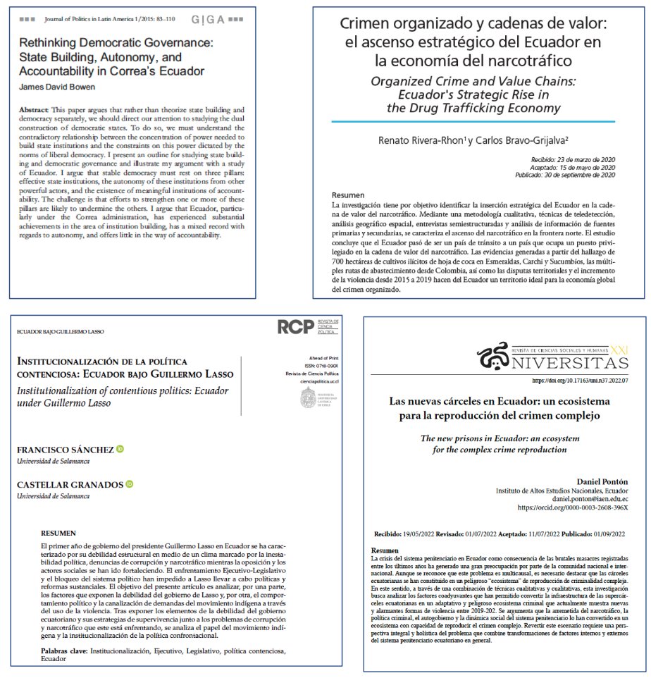 Esta es una serie de artículos recientes sobre el Ecuador contemporáneo, con información muy actualizada. Incluye enlaces para descargar.