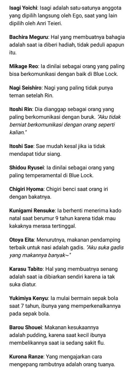 -bllk 

Fakta random beberapa character blue lock part 7.

Source: Blue Lock Egoist Bible, Q&amp;A, interview