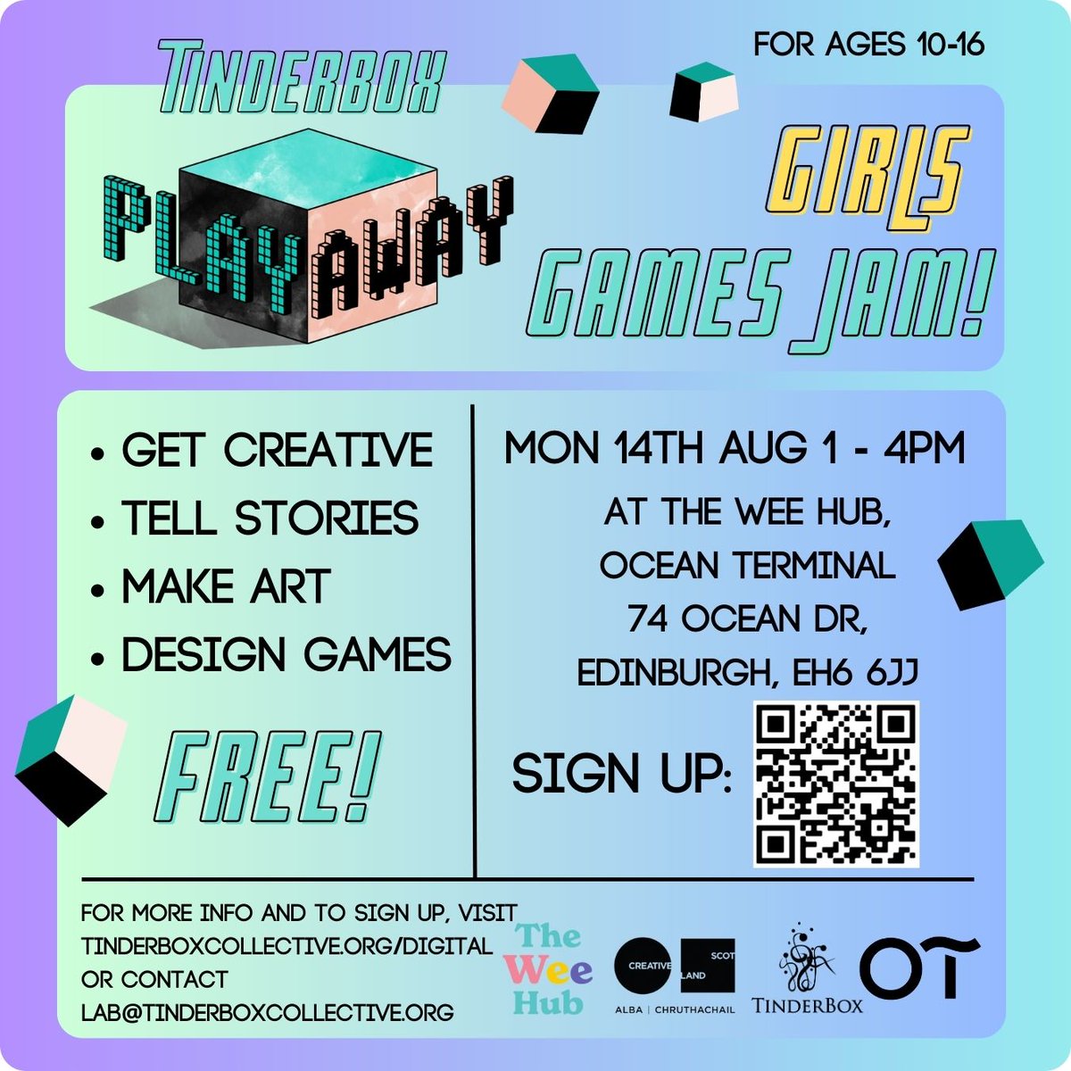 Fancy getting creative with art, music, & learn about making games in the process? Come along to our free upcoming games-making workshops: Girls Game Jam on 👾Mon 14th Aug👾 and a Game Jam on 💫Sun 3rd Sept💫 👉 tinderboxcollective.org/online-games-c… #PlayAwayFest #YoungGameDesigners